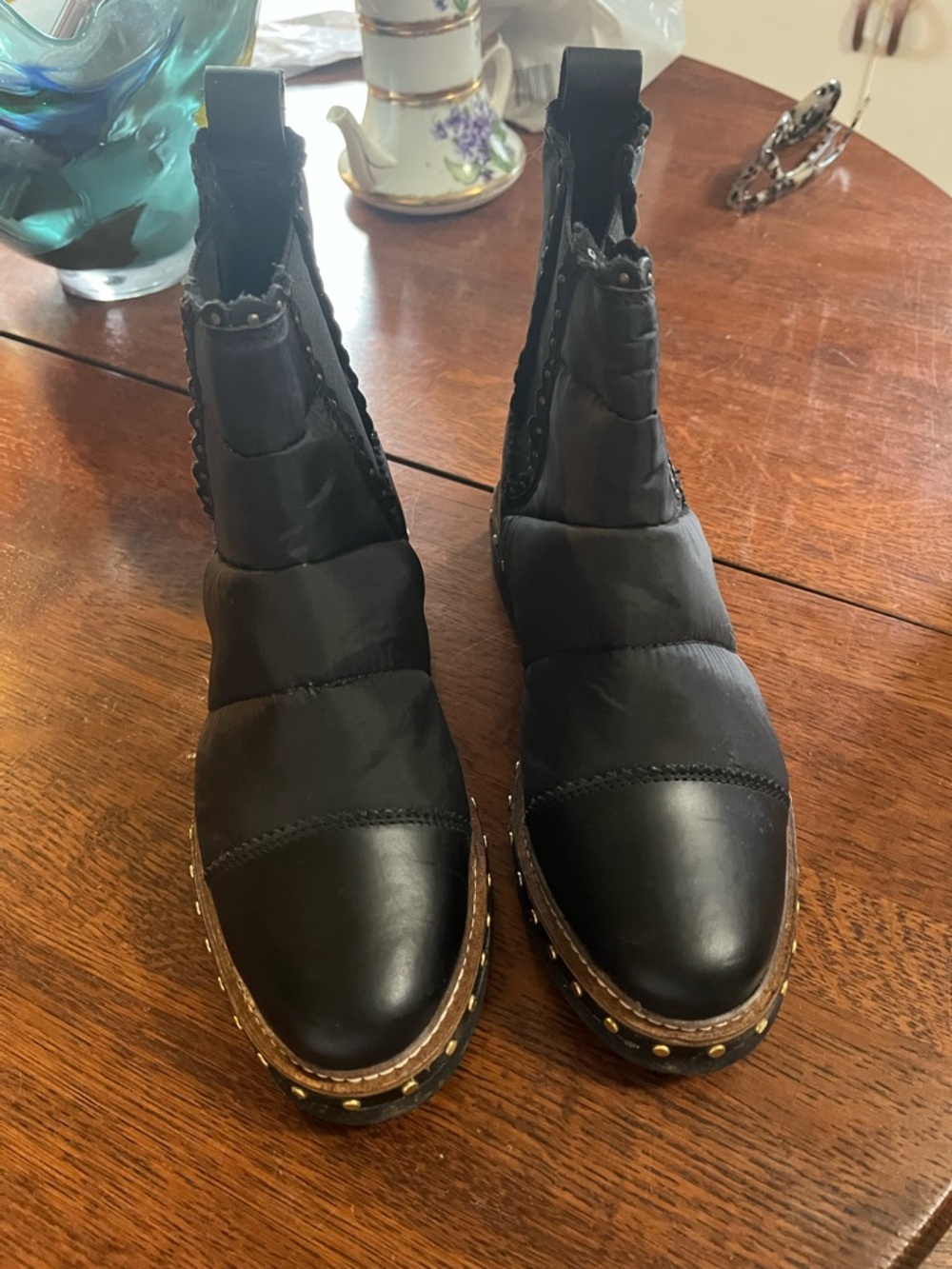 Free People Black Quilted Chelsea Lug-Stud Ankle Boots